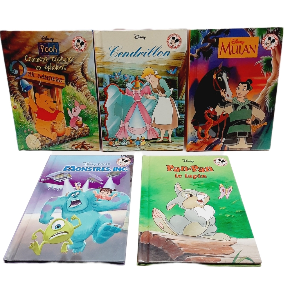 🍒 DISNEY - Lot of 5 French Kids Book Club Mickey Grolier Hardcover HC